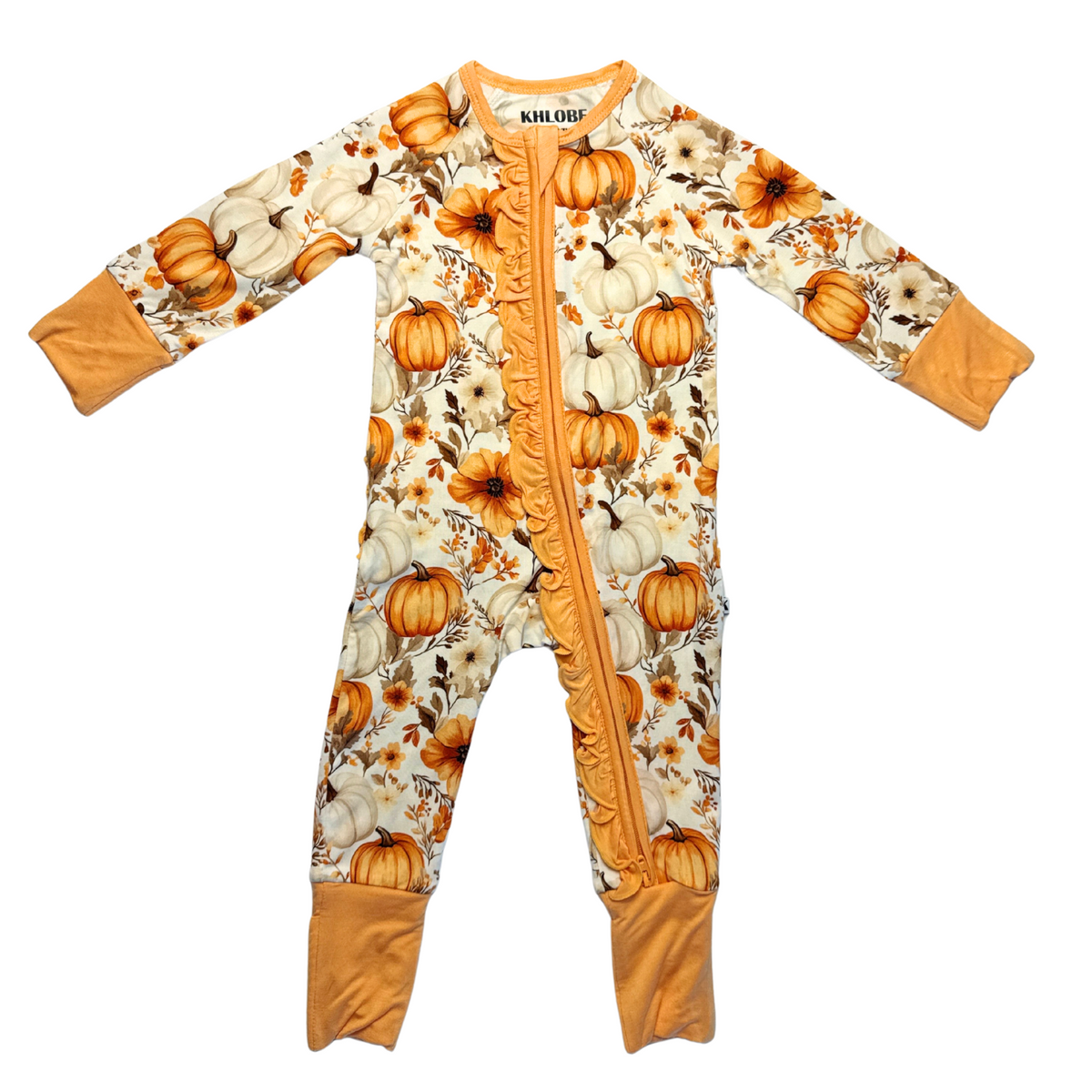Baby Pumpkin Harvest Bamboo Ruffle Zippy Romper