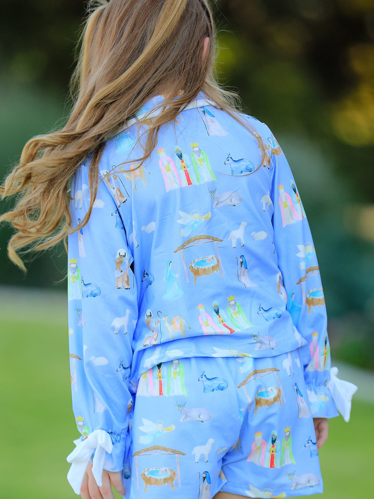 Girls Blue Christmas Nativity Pajama Set