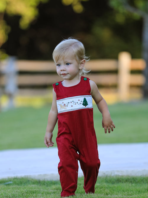 Baby Boys Christmas Dog Smocked Romper