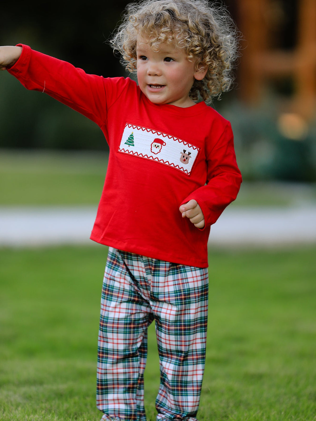Boys Christmas Plaid Smocked Outfit Set