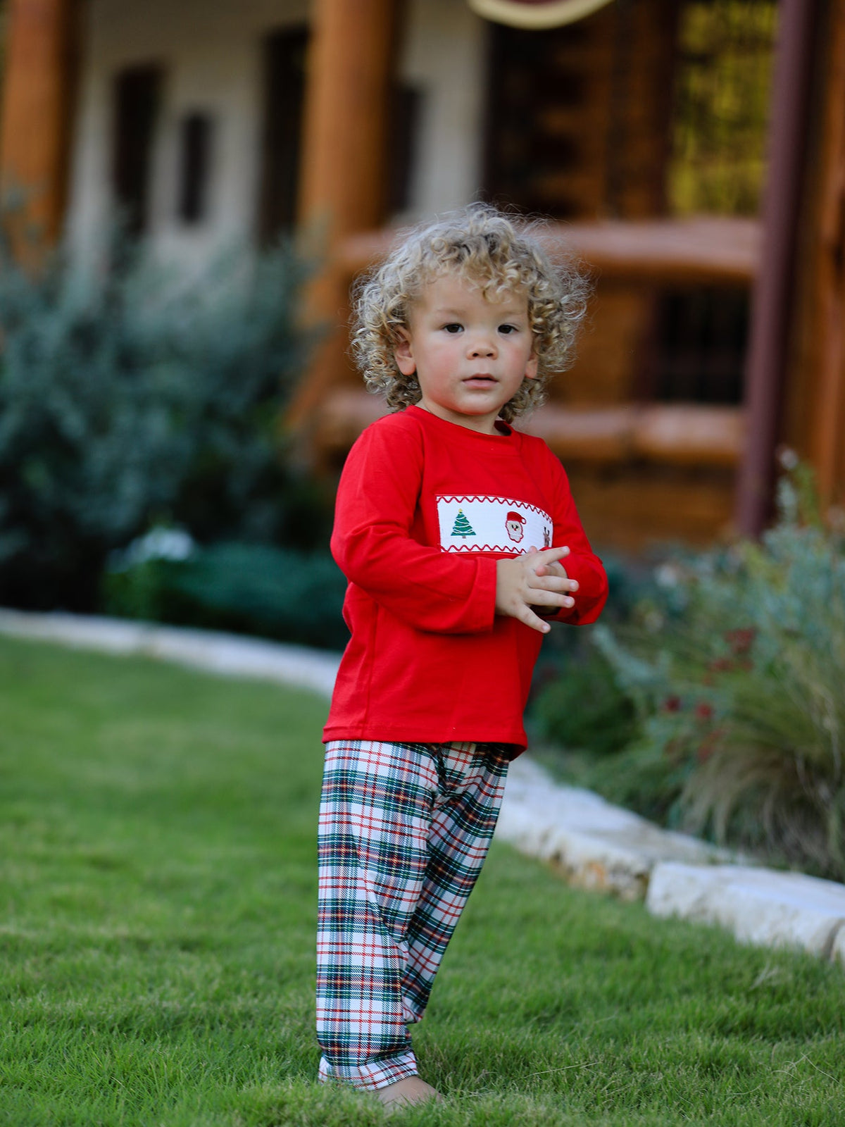 Boys Christmas Plaid Smocked Outfit Set
