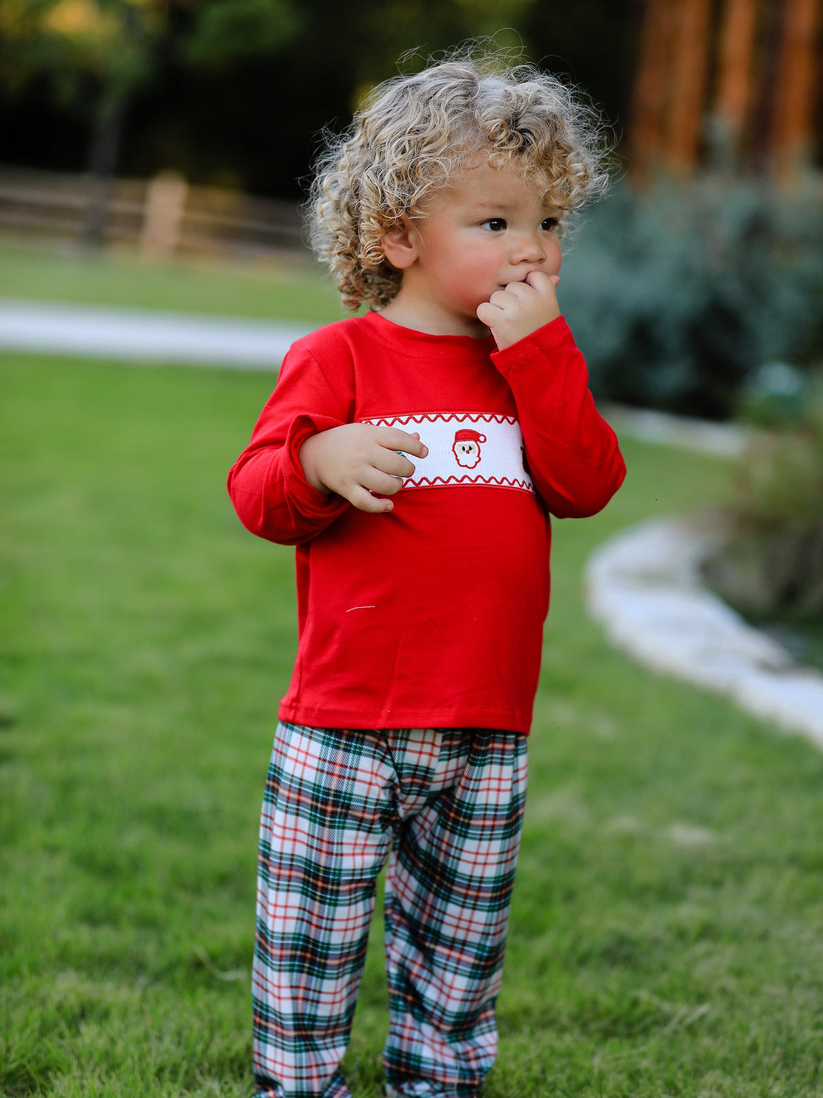 Boys Christmas Plaid Smocked Outfit Set
