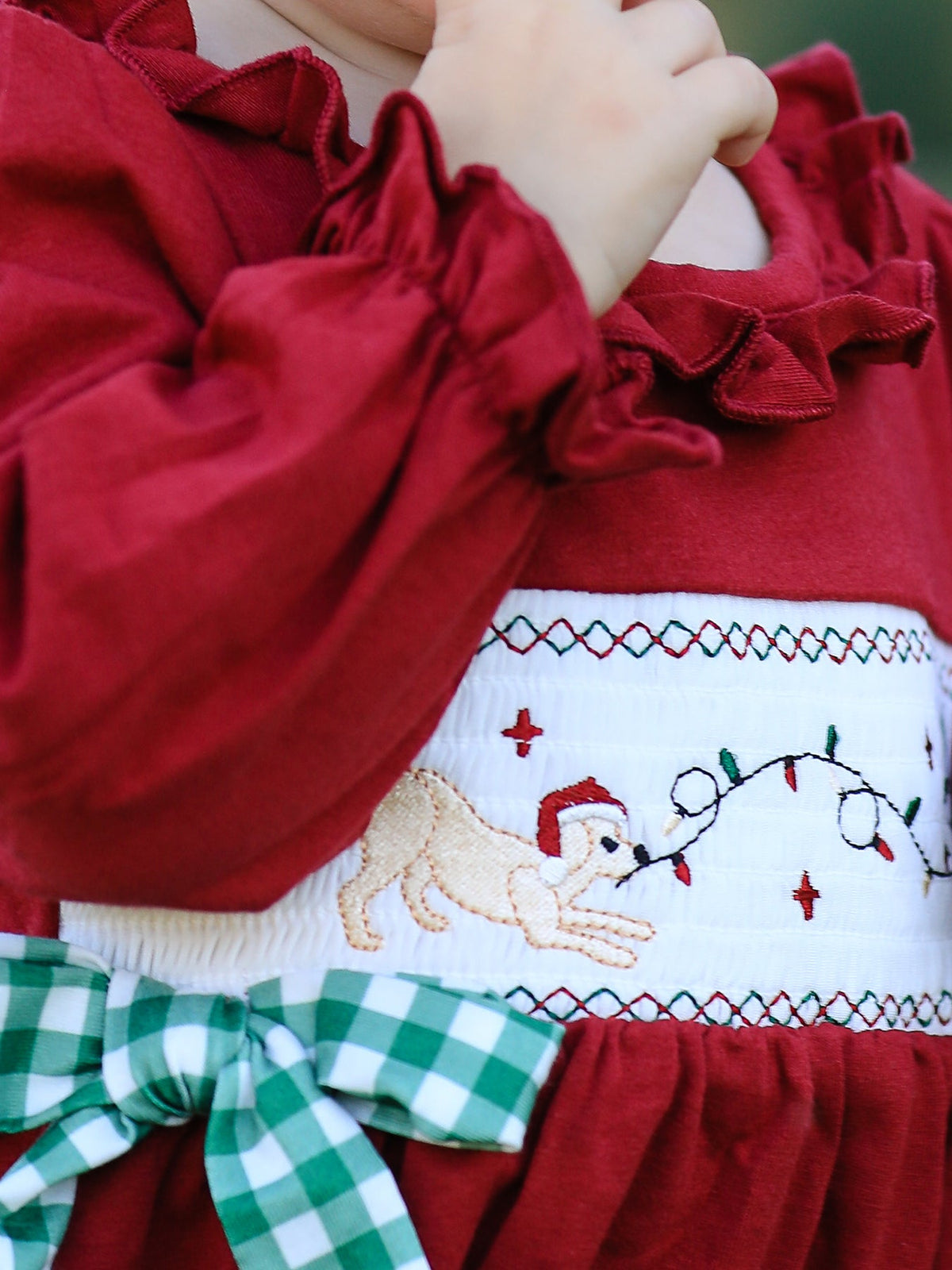 Baby Girls Christmas Embroidered Romper with Plaid Bow