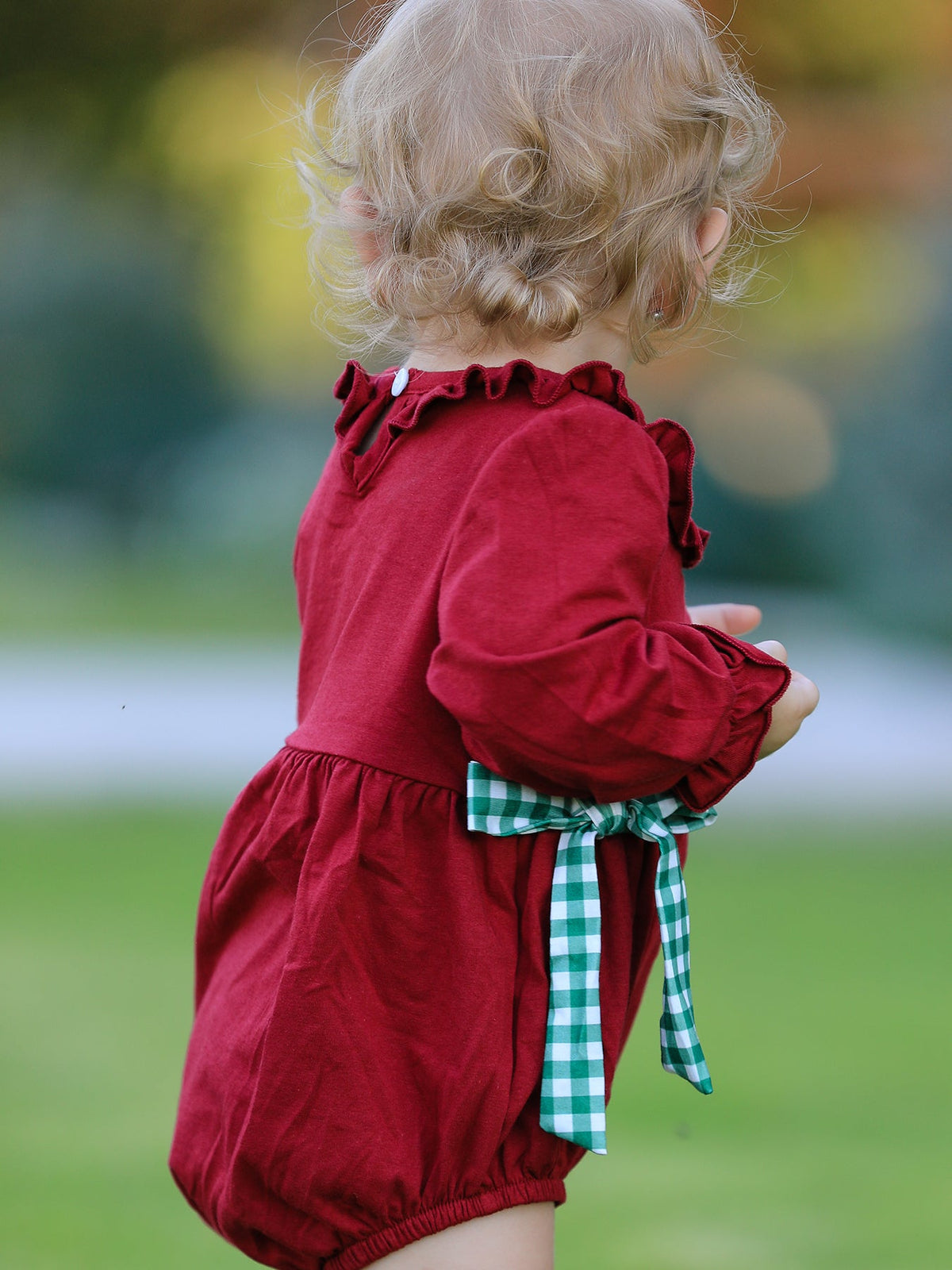 Baby Girls Christmas Embroidered Romper with Plaid Bow